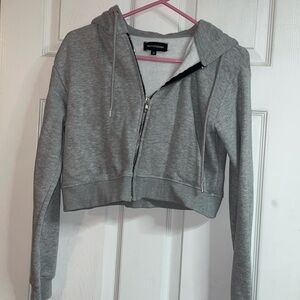 Light grey PLT cropped zip up hoodie